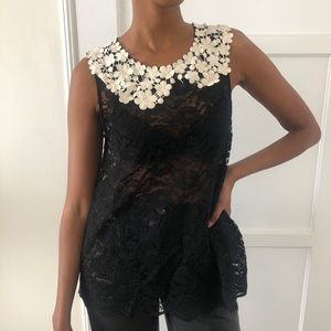 Anthropologie/Eloise black lace sleeveless blouse